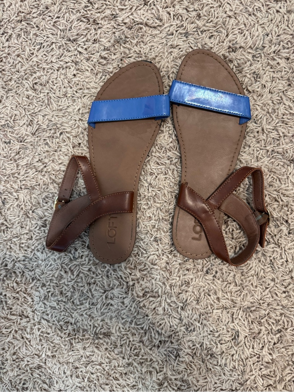 LOFT Brown Sandals with Bright Blue Strap